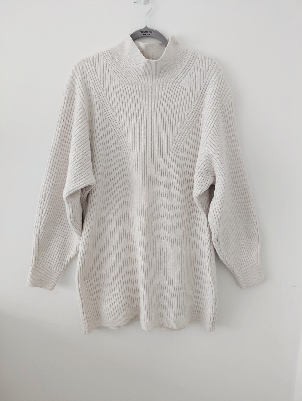 H&M Ribbed Mock Neck Sweater Dress  in Light Cream